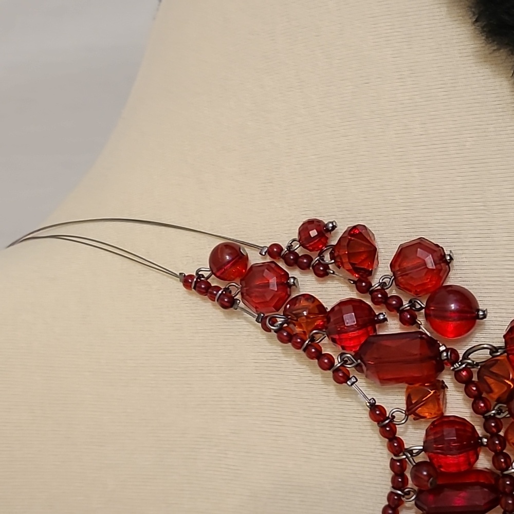 Dramatic Red Beaded Statement Necklace - image 7